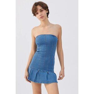 NWT URBAN OUTFITTERS Brandi Denim Strapless Mini Dress In Indigo Blue Size Small